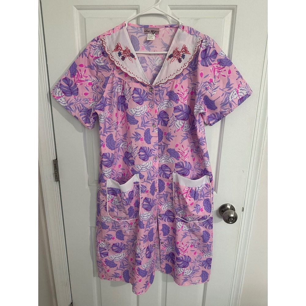 Lati‎ Fashion Floral Snap Front House Dress Lounger Pink Purple